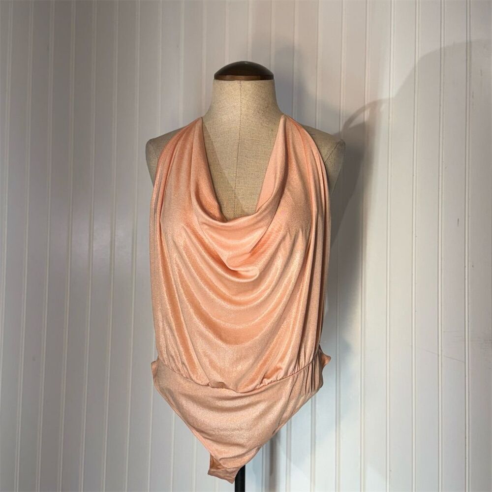 Charlotte Russe Shimmer Peach Halter Bodysuit L Y2K Party Clubwear Cyber 2000s - Picture 2 of 7